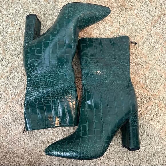 Lishan Women's Green Faux Croc Embossed Side Zip Ankle Boots Size EU41 - Picture 8 of 9